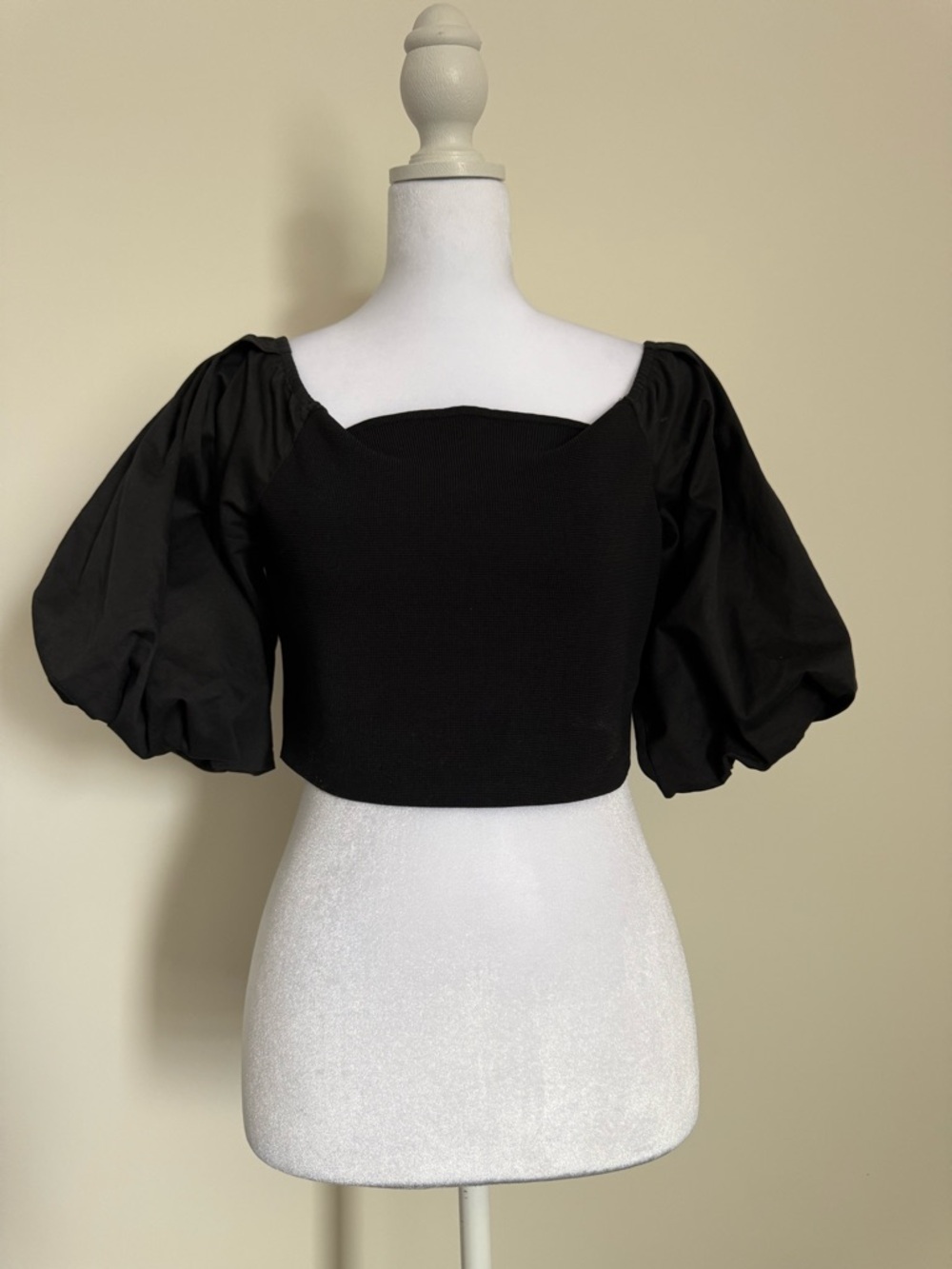 Zara Black Puff-Sleeve Square-Neck Crop Top size large EUC